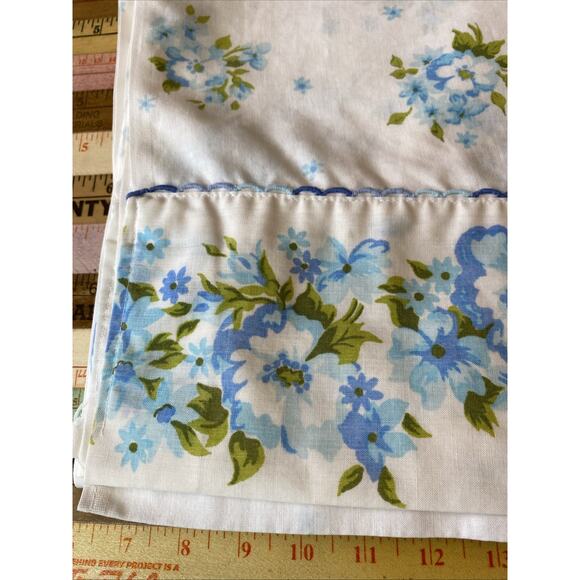 Vintage Grants Home Full Sheet Floral 1 Flat Sheet Blue Cabbage Rose Cottagecore - Picture 5 of 9